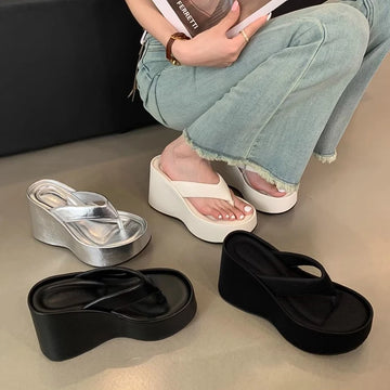 Xajzpa Slippers Women Summer Shoes For Girls Pantofle Platform Shale Female Beach Luxury Slides On A Wedge Heeled Mules Rubber Flip Flo
